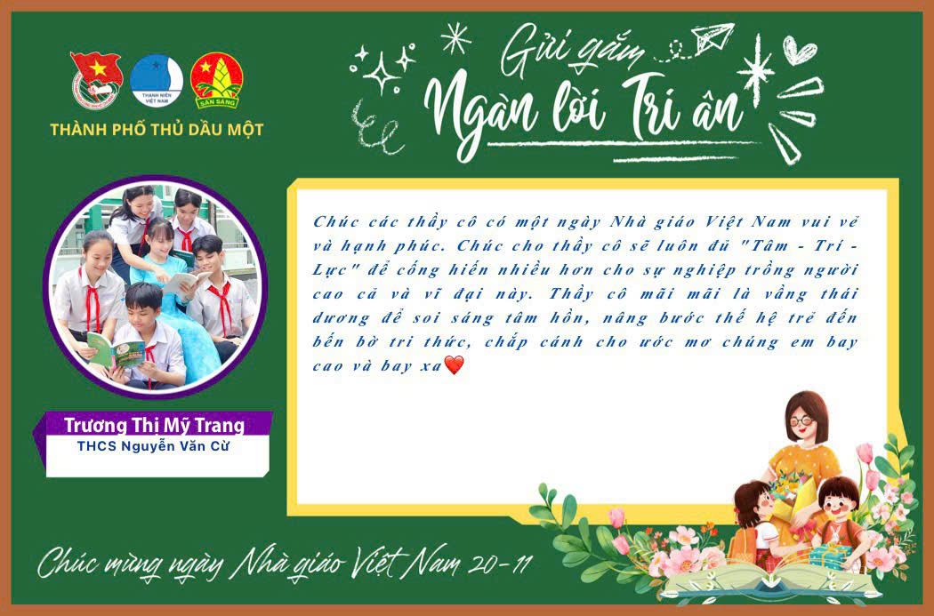 Chi đoàn THCS Nguyễn Văn Cừ tham gia "Gửi gắm Ngàn lời tri Ân" - Chuỗi hoạt động chào mừng ngày Nhà giáo Việt Nam 20/11/2024